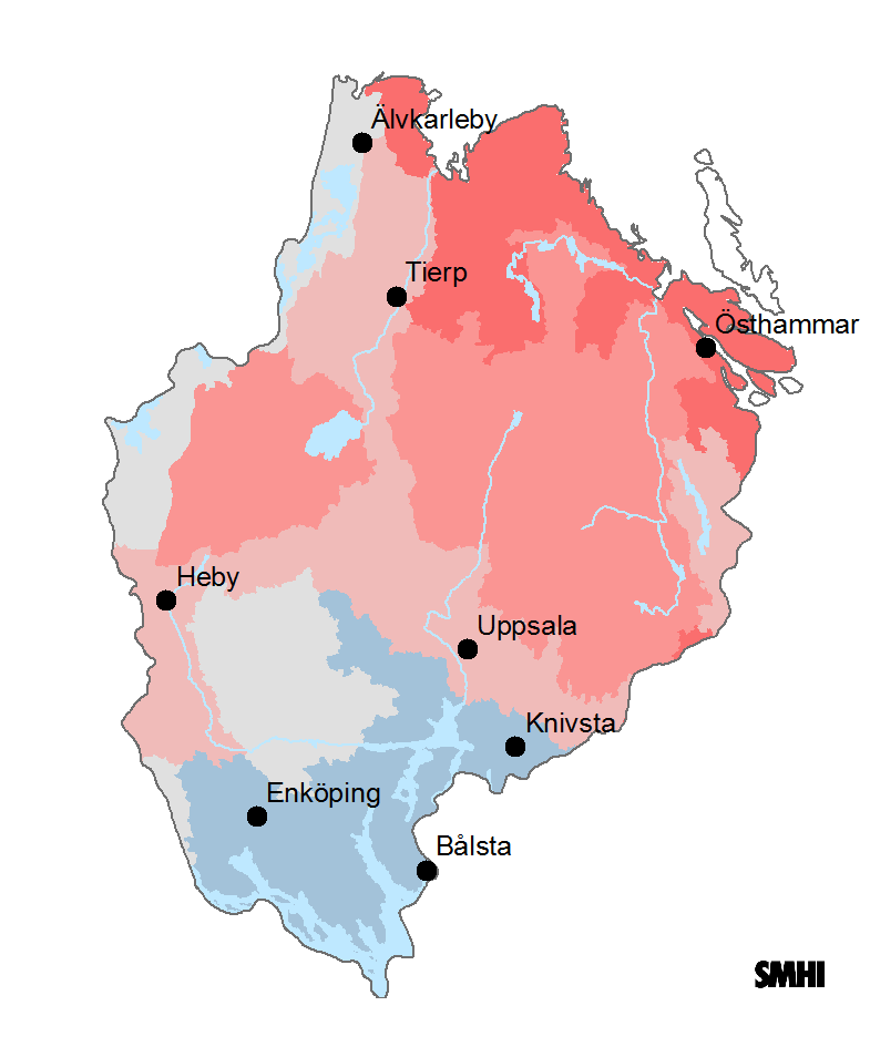 6.3 Förändrad total 100-årstillrinning Kartorna visar den procentuella förändringen jämfört med medelvärdet för referensperioden.