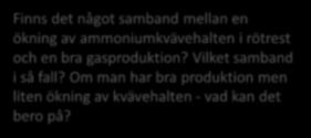 komplett analyspaket mer information Sambandet mellan kvävehalt och gasproduktion Finns det något samband mellan en ökning av ammoniumkvävehalten i rötrest och en bra gasproduktion?
