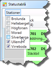 Endast de stationer som har markering i Möjlig att visa i statustablån i sina stationsegenskaper är möjliga att välja i Statustablån.