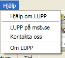 6.3. Hjälp-meny Menyn innehåller följande: Hjälp om LUPP: öppnar den hjälpfil du just nu läser LUPP på msb.