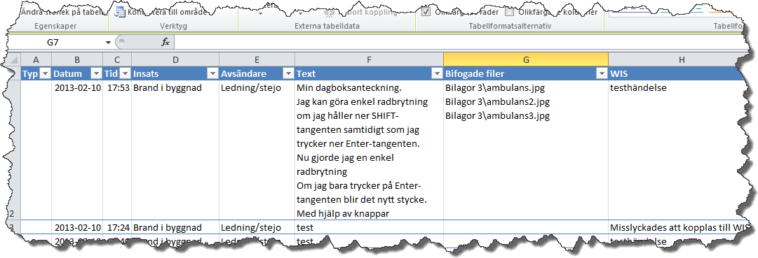 Det innehåll som du för tillfället ser i dagbokslistan är också det som kommer att exporteras. Grundfilter, snabbfilter och sökning påverkar alltså resultatet.