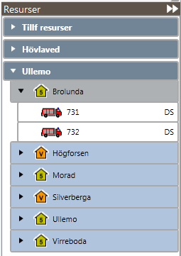 Tillf resurser Den översta gruppen i resursträdet är en plats där du kan lägga enheter som inte ingår i ditt enhetsregister men som tillfälligtvis deltar i en insats.