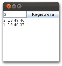 A Exempel A.1 Exempel-GUI Figur 1: Bild på exempel GUI:t A.1.1 RegistrationGui.java import java.awt.borderlayout; import java.awt.event.*; import java.text.simpledateformat; import java.util.