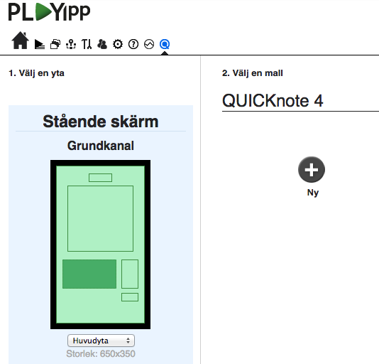 Skapa en QUICKnote-mall Snabbguide: Skapa en ny QUICKnote-mall 1. Gå in på QUICKnote, välj vy och markera den yta som en ny mall ska skapas för. 2. Klicka på Ny. 3.