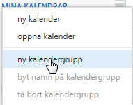 Gruppkalender Ändra delningsbehörigheter Du kan öka och minska behörigheter till din kalender efter att du delat ut den. 1. Högerklicka på kalendern till vänster i menyn 2. Välj behörigheter 3.