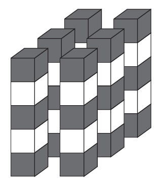 sivu 4 / 8 7. Man bygger sex torn enligt figuren av vita och gråa kuber. Varje torn har fem kuber. Kuber med samma färg rör inte vid varandra. Hur många vita kuber finns det totalt i tornen?