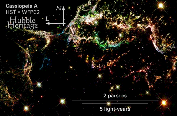 Supernova remnanten Cassiopeia A (Hubble ST, STScI) Grundämnen tyngre än helium produceras via stjärnornas