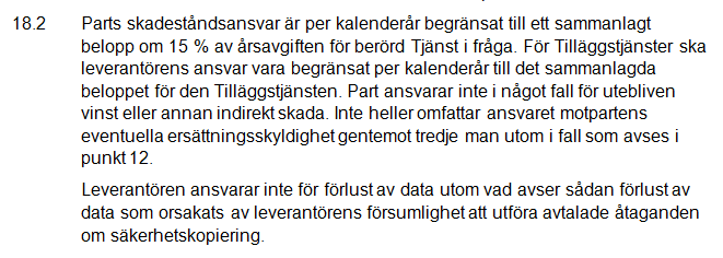 Exempel på begränsningar Ur IT&Telekomföretagens standardavtal för