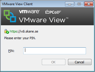 Anslutning till VDI För att ansluta till VDI: 1. Starta din VMWare View klient genom startmenyn i Windows eller om den finns tillgänglig på datorns skrivbord. Ange vdi.