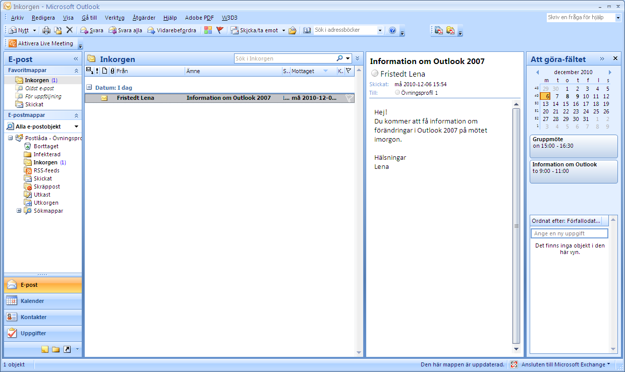 Sida 2 av (9) Microsoft Outlook 2007 I Linköpings kommun används e-postprogrammet Microsoft Outlook 2007 för att skicka/svara på e-post, bifoga filer m.m. Du har även tillgång till Kalender och Kontakter (din egen adressbok).