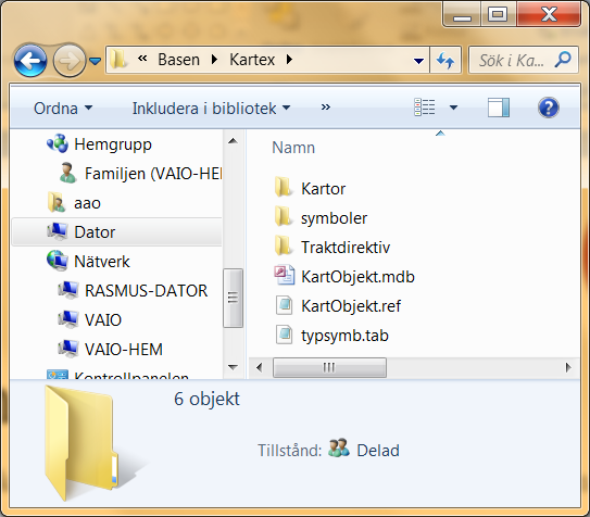 Filerna i mappen Kartex I mappen Kartex ligger alla mappar och filer som används tillsammans med Kartex.