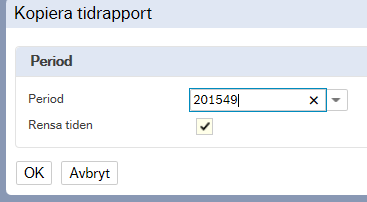 Sedan klickar du på knappen Kopiera tidrapport som finns i raden av knappar längst ner på fliken/sidan.