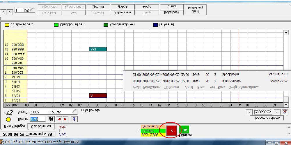 Boknings menyn BUSSBOKNING Klicka på denna knapp på fliken Beställningar om man vill boka buss i Grafikläget. Man kommer också till Grafik-läget via Redigera och Bussbokning(Grafik).