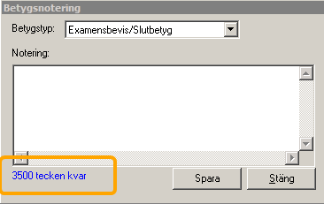 Nytt fält Beskrivning i fönstret Gymnasiearbete (samt i tabellen gy_elevprojektarbete ). Beskrivningen tillåter 254 tecken.