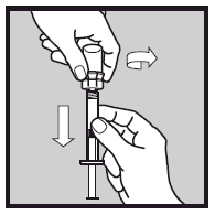 Om du ser att bubblor eller lufthål i det flytande läkemedlet finns kvar i sprutan så kan du upprepa processen upp till 3 gånger. Skaka INTE sprutan.