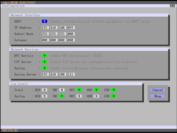 Nätverksparametrar DHCP Automatisk fördelning av IP adresser från en DHCP server.