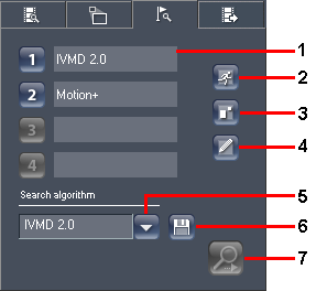 Archive Player 2.2 Funktion sv 35 Antal Förklaring 1 Sparad konfiguration 2 Visar konturer på rörliga objekt på den aktiva monitorn, beroende på förinställningar för algoritm.