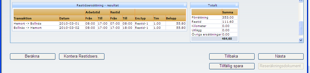 Restidsersättning beräknas sedan utifrån resenärens schema Fyll i tidpunkten för ankomst till förättningsort och tidpunkt för avresa från