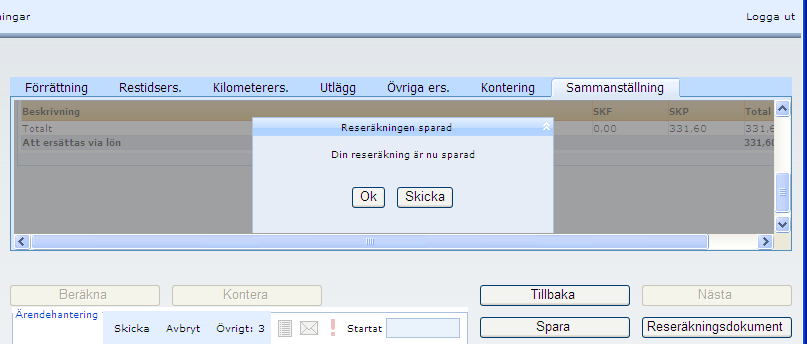säger att reseräkningen är sparad.