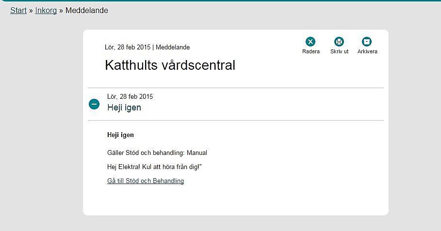 Du ser då det meddelande som aviserats till dig från Stöd och behandling.