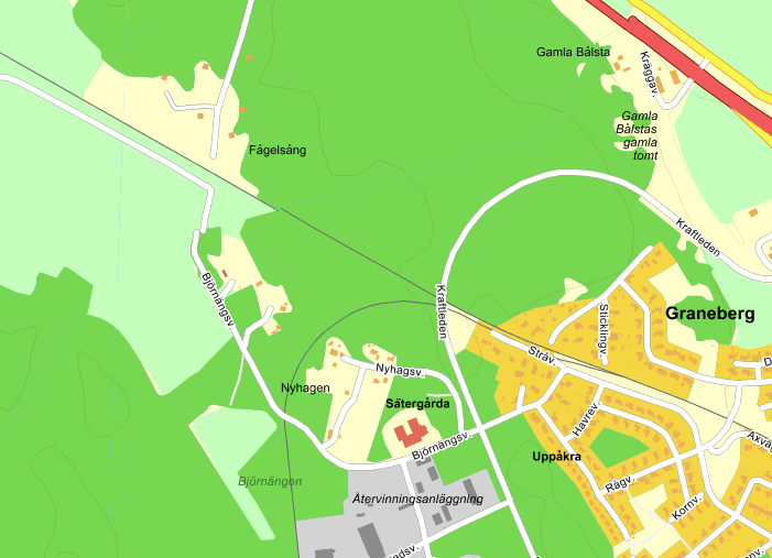 repo001.docx 2012-03-2914 Bild 1. Kartbild över de aktuella fastigheternas läge norrväst om Bålsta. Fastigheterna finns inom den röda cirkeln.