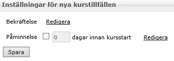 Du kan också välja att kopiera ett befinligt kurstillfälle med knappen Kopiera. Då kommer alla inställningar du gjort på det valda kurstillfället att följa med till det kopierade.