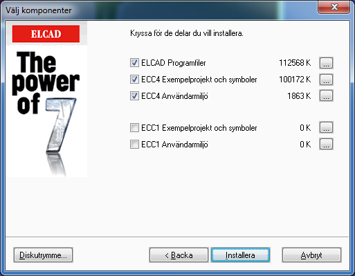 6 ELCAD Installationsguide Steg 2: Installation av ELCAD 7.6.0 Svensk version Välkommen: Svensk version har svenska systemdialoger, symbolbibliotek, toolbars och tabellprogram anpassade för den svenska marknaden.