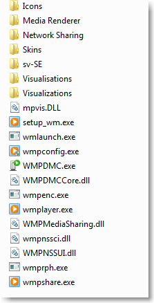 I katalogen c:\program Files (x86) hittar man de program som körs i läge 32 bitar. Klicka på denna. Nu visas alla kataloger i denna mapp. En bit ner finner du Windows Media Player.
