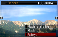 Radering av bilder Om minnet blir fullt kan bilder som inte längre behövs raderas för att utöka lagringsutrymmet och spela in fler bilder. Tänk på att en raderad fil (bild) inte kan återkallas.