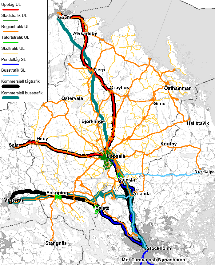 Bilaga 120 2 Dagens kollektivtrafik I Uppsala län finns avtalad regional kollektivtrafik, kommersiell regional kollektivtrafik och särskild kollektivtrafik (skoltrafik, färdtjänst och sjukresor).