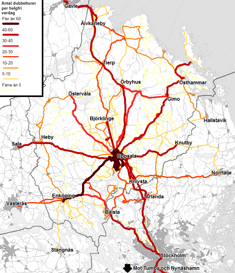 Bilaga 120 Bilaga 1 Underlag för marknadsanalys Utbud och resande i den avtalade trafiken Över hälften av resorna i länets avtalade kollektivtrafik sker med stadsbussarna i Uppsala.