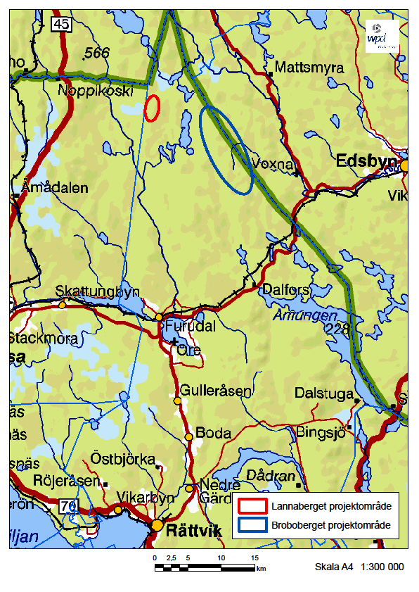 3. Projektbeskrivning 3.1. Områdets förutsättningar för vindkraft Projektområdet ligger längs gränsen mellan Rättviks och Ovanåkers kommuner, ca 50 km norr om Rättvik och 25 km väster om Edsbyn.