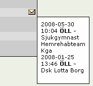 Inneliggande patienter 1 2 Färgmarkering på datumlänken: Blå om man bara sparat dokumentet Gul om det är skickat men ej kvitterat eller justerat av alla parter.