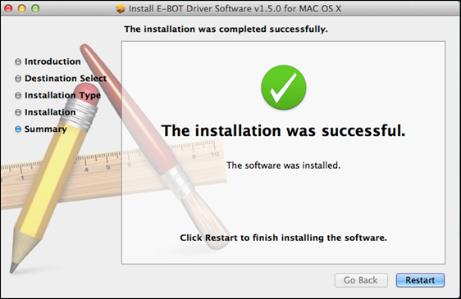 12. Efter att installationen är klar, klicka på knappen Starta om (Restart) för att starta om din Mac. 13. Efter omstarten, packa upp filer från EBotViewerForOSX_20140923.zip till skrivbordet. 14.