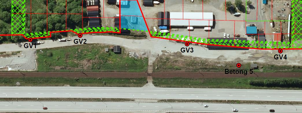 30 MILJÖKONTROLL VID SANERINGEN AV SURTE 2:38 Figur 10. Placering av grundvattenrör öster om saneringsområdet.