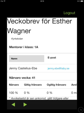 Veckorapporter Varje fredag får du en sammanställning till din mail med händelserna inkl. generella nyheter från skolan som lagts ut under veckan samt närvaro/frånvaro.