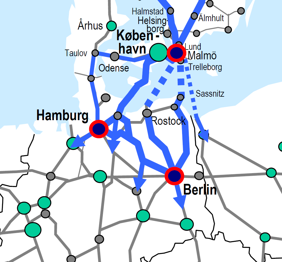 Rail Freight Corridors in 2020 Freight train paths/day in each direction: Via Taulov 48 Via Fehmarnbelt also