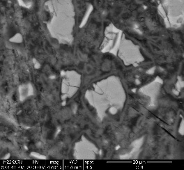 5 hours one can observe an increased formation of cement hydrates on and between cement grains which implies that the acceleration period has started. Figur 4.3.