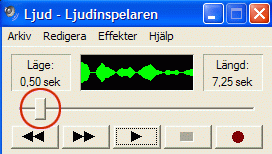 Pröva att spela in igen. Glöm inte att spara när du är nöjd. Klicka på Arkiv - Spara. 4 Redigera ljudet I Ljudspelaren kan du göra några enkla redigeringar.