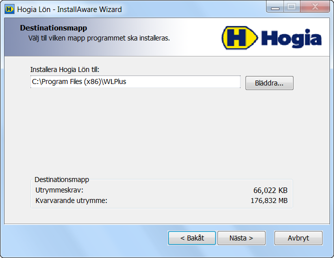 7. Förslag på målkatalog för installationen är C:\Program\WLPlus eller C:\Program Files\WLPlus beroende på vilket operativsystem du har.