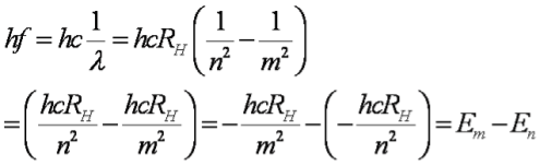 Med hjälp av formeln kan vi beräkna energiernas numeriska värde för de olika värdena på E n, dvs. för de olika energitillstånden för väteatomen.