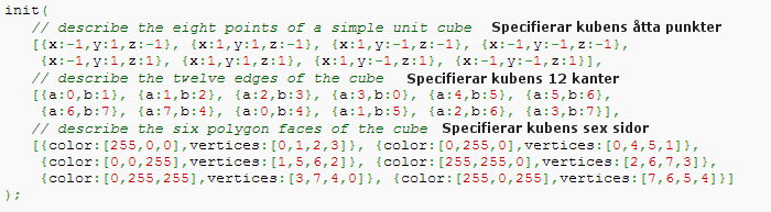Figur 7. Kod från K3D för initialiserandet av en kub (Roast, 2013) 3.2 Renderingspipeline och Shaders När ett objekt ska renderas går det igenom en serie steg, varav vissa är programmerbara.