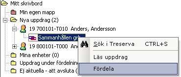 2 Ta emot nya uppdrag När du öppnar Treserva visas mappträdet. Nya uppdrag visar hur många nya uppdrag som skickats till din enhet.