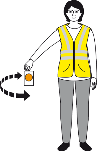 Handsignaler Den som beträder spår måste kunna signalera till tågföraren med hjälp av vissa handsignaler. Som spår- och tunnelbehörig måste man kunna visa signalerna stopp omedelbart och klart.