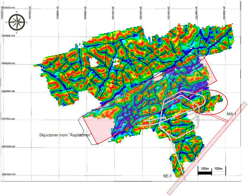 Figur 2-4. Kärnborrhålet KA2050A i förhållande till planerad utbyggnadsvolym.