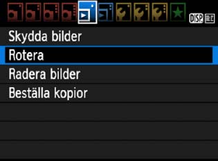 b Rotera bilden Du an rotera bilden som visas till önsad ritning. 1 Välj [Rotera]. På flien [3] väljer du [Rotera] och trycer sedan på <0>. 2 3 Välj en bild.