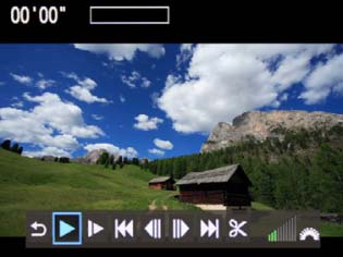 Eftersom det inte går att spela upp videoscener i indexbilden växlar du till enbildsvisning genom att tryca på <0>. På enbildsvisningen trycer du på <0>. Fönstret för videovisning visas längst ned.