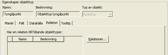 Övrigt: Relation (Fastighet) Hur man skapar samt tar bort relationer mellan fastighetstyngdpunkten och fastighetsytan. --------------- En relation mellan objekt skapas i två steg.