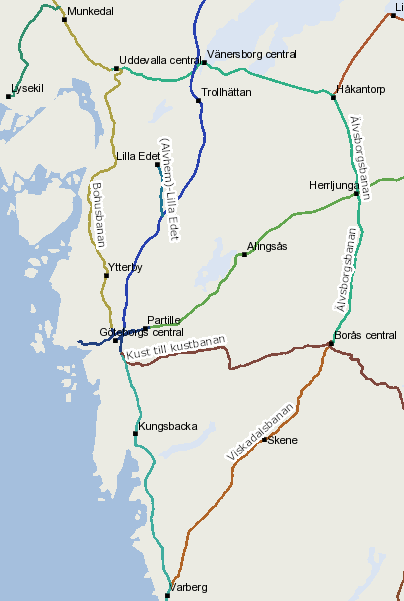 3.5.4 Göteborgsområdet 3.5.4.1 Sträckorna runt Göteborg Kapaciteten på de dubbelspåriga sträckorna runt Göteborg är teoretiskt 12 tåg per timme och riktning.