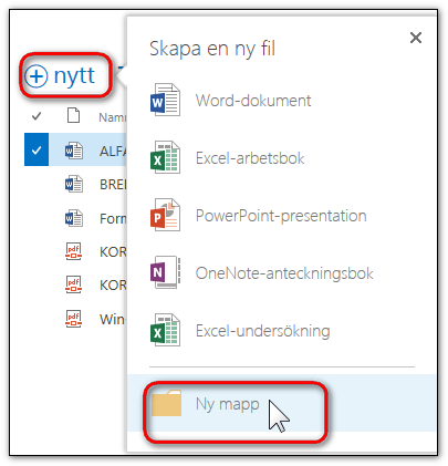 4 Hantera dokument och filer på OneDrive Skapa mapp Man kan inte flytta/kopiera mappar från den lokala datorn till OneDrive.